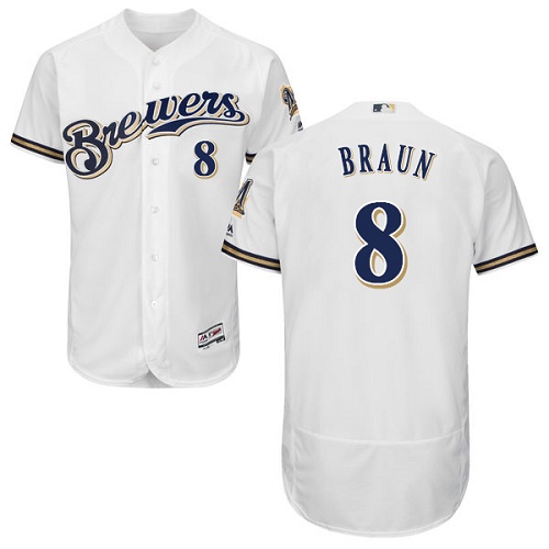 Brewers #8 Ryan Braun White Flexbase Authentic Collection Stitched MLB Jersey - Click Image to Close